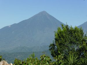 A view of the Atitlan Volcano from a specialty green coffee farm in Guatemala
