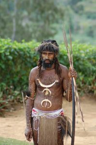 Papua New Guinea Tribesman in Traditional Ceremonial Garb with Bow & Arrows
