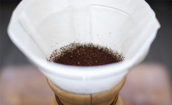 Chemex Coffee Maker and Coffee Grounds for Pourover Coffee Brewing